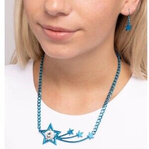 Paparazzi Meteor Moment Metallic Shooting Stars Necklace Gemstone Blue New